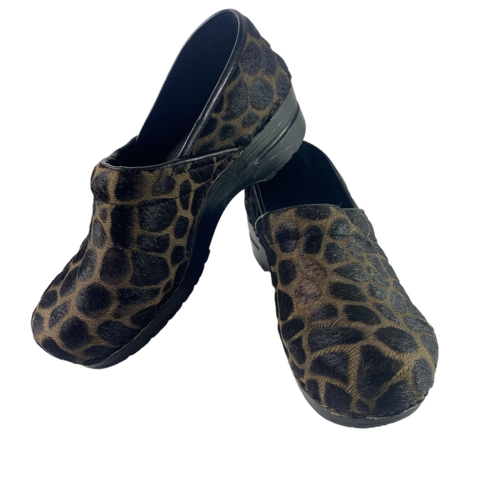 Sanita Clogs Shoes Womens Size 10 Brown Black Haircalf Animal Print Nursing Work